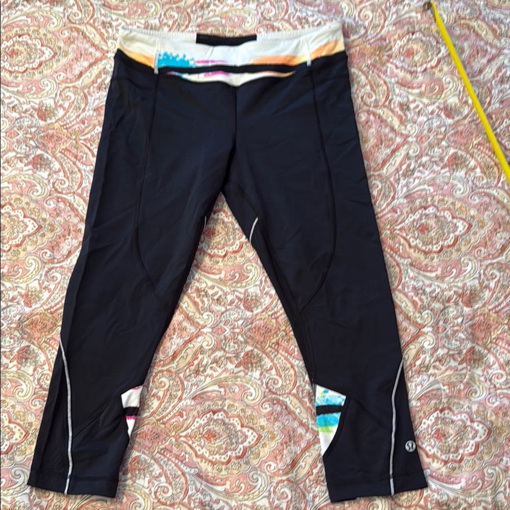 Lululemon Athletica Black Leggings with Multicolor Waistband